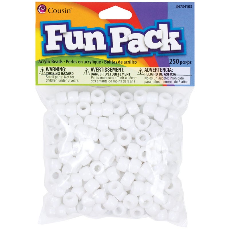 Cousin Fun Packs 250-Piece White Pony Beads - Image 1